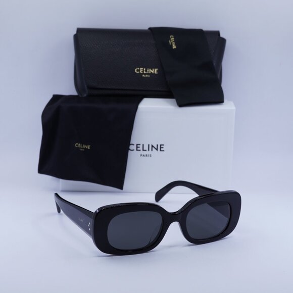 Celine CL40287U 01A Rectangle Sunglasses–Shiny Black\Grey - Picture 5 of 9